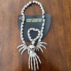 Voodoo Witch Dr Skull Necklace & Bracelet Set – Halloween Gothic Jewelry